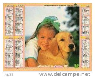 Calendrier Almanach Finistère - 1991 Enfants Fille & Chien Labrador Fille & Caneton - Tamaño Grande : 1991-00