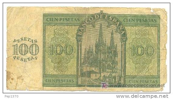 ESPAÑA - BILLETE DE 100 PESETAS OF 1936 MUY USADO - 100 Pesetas