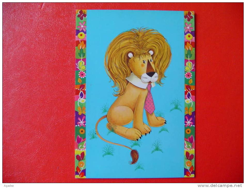 Carte Postale Dessin Lion. Bon état. - Lions