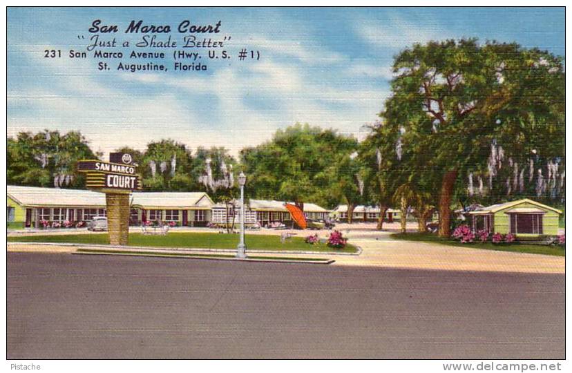 St. Augustine FL - San Marco Court - Roadside 1940-50 Motel Hotel - Linen - Mint - K7048 - St Augustine