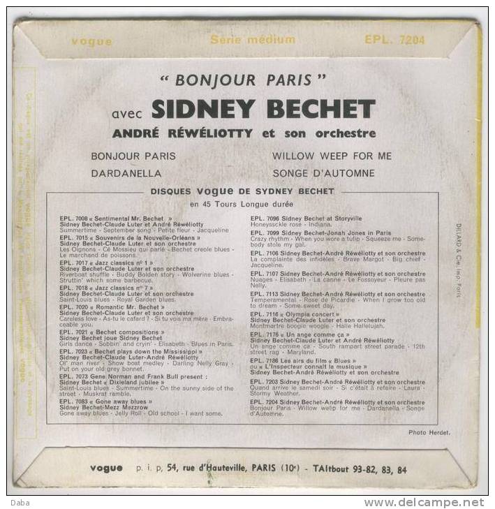 SIDNEY BECHET.  E P L. 7204. - Jazz