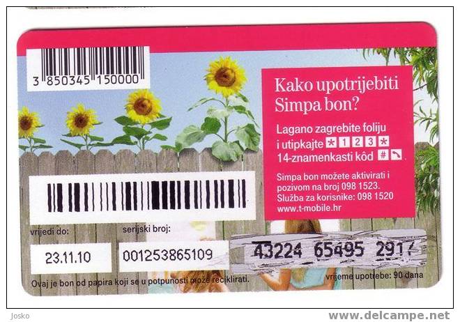 T-MOBILE - SIMPA - 50. Kuna ( Croatia GSM Prepaid Card ) Children Child Enfant Sunflower Tournesol Sonnenblume Girasol - Telecom