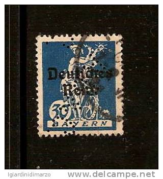 PERFIN DEUTSCHES REICH - 1920/22 - Valore Usato Da 30 P. Di Baviera Soprastampato - In Ottime Condizioni - DC1523. - Perforiert/Gezähnt