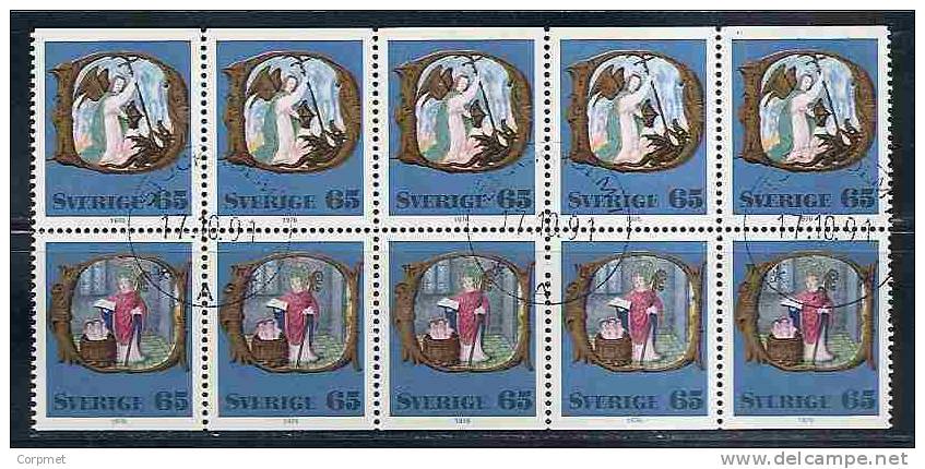 SWEDEN - NOËL 1976 - ENLUMINURES MEDIEVALES - BLOCK OF 10 From The BOOKLEt - Yvert # C 946 - VF USED - Blocks & Kleinbögen