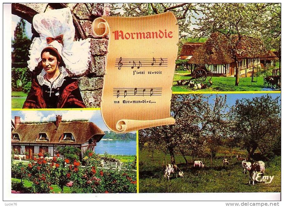 NORMANDIE -  4 Vues Et Chanson  " MA NORMANDIE"  : Paroles Au Dos De La Carte - Haute-Normandie