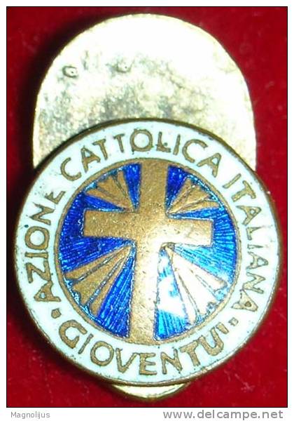 R! Pin,Badge,Enameled,Italy,Religion,Azione Cattolica Italiana,"Gioventui",Stab.Artistici Fiorentini,Dim.11x16mm,vintage - Associazioni