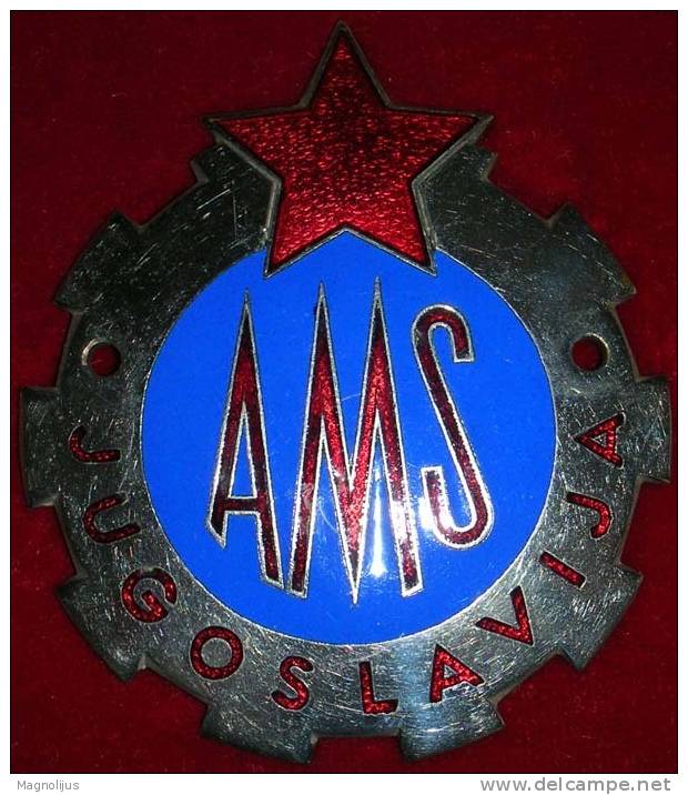 R!, Badge,Sign,Auto-moto Assosiation,Enameled,Yugoslavia,AMS,Diam.60mm - Habillement, Souvenirs & Autres