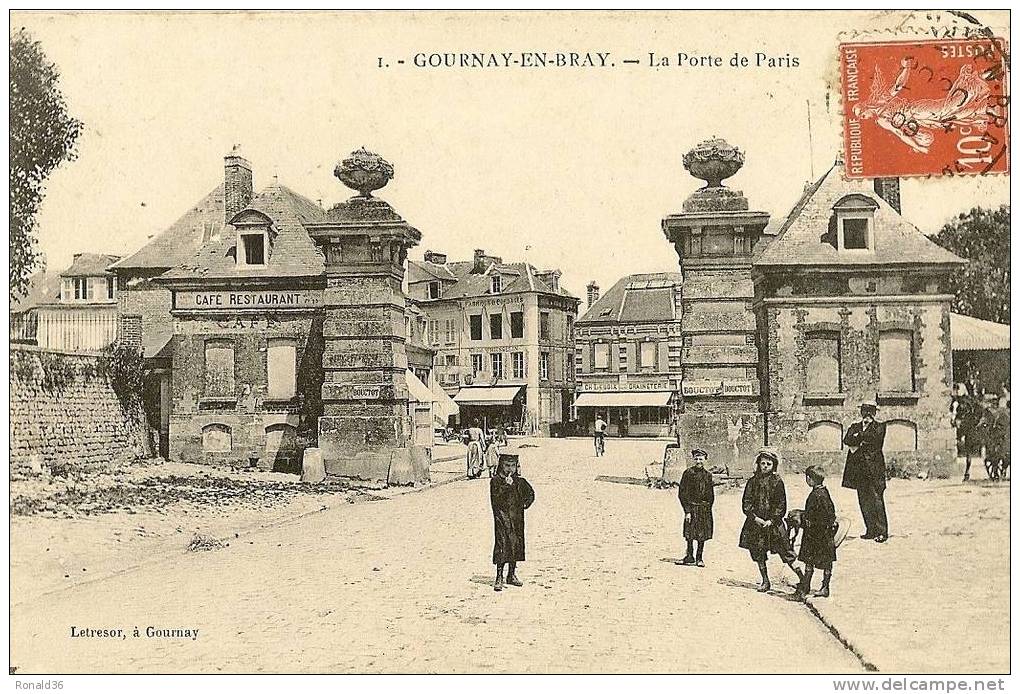 CP 76 GOURNAY EN BRAY La Porte De Paris (café Restaurant)adr à Mme DELAIGNE PARIS - Gournay-en-Bray