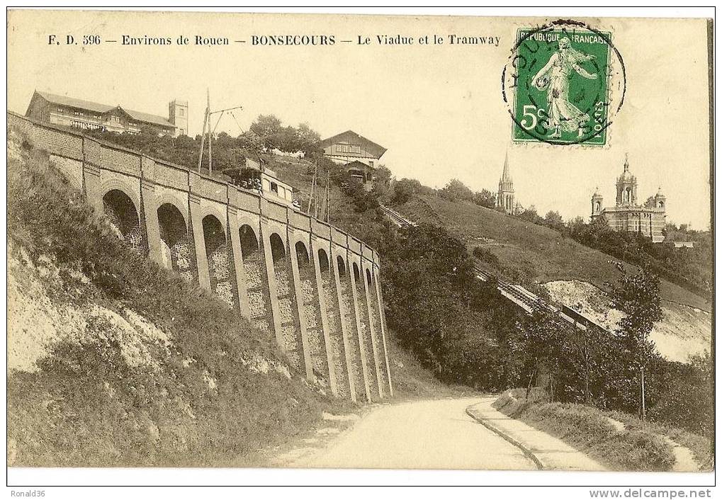 CP 76 Env De ROUEN  : BONSECOURS Le Viaduc Et Le Tramway - Bonsecours