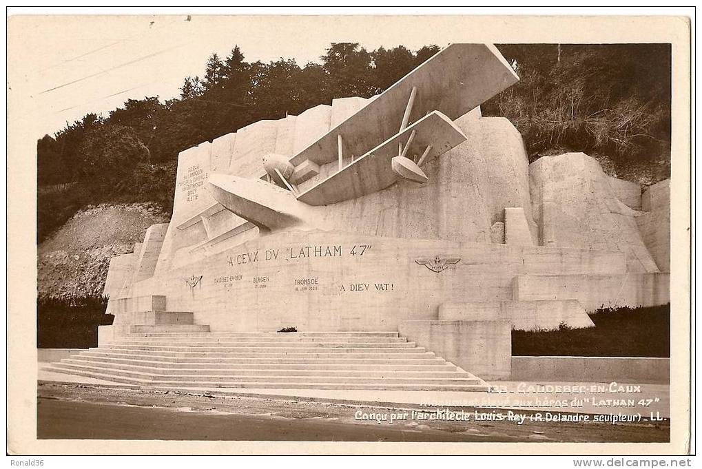 CP 76 CAUDEBEC EN CAUX Monument LATHAN 47 Conçu Par L'architecte Louis REY ( Avion ) - Caudebec-en-Caux