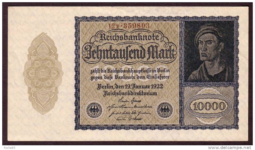 BILLETS ALLEMAGNE - Reichsbankdirektorium - 10.000 Mark - Du 19 01 1922 - Pick 72 - 10000 Mark