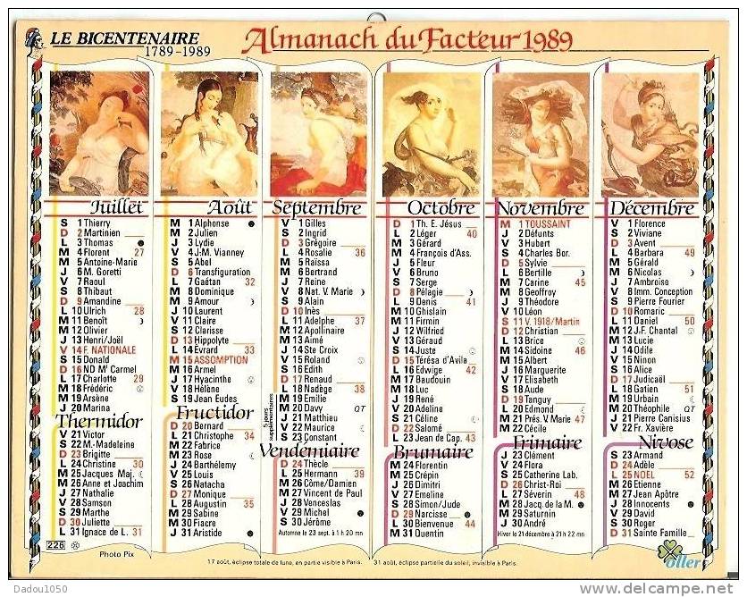 ALMANACH DU FACTEUR Rhone 1989  Oller,photo Pix - Big : 1981-90