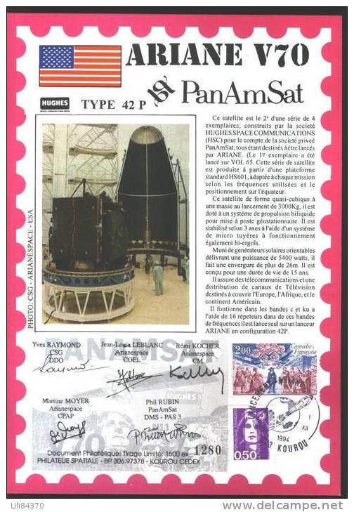 ARIANE  Encart  Vol.70  ( PanAmSat ) 01.12.1994 - Europa