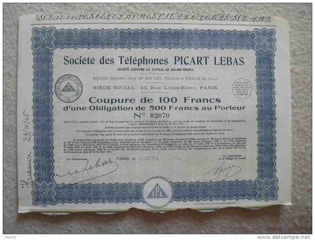 TELEPHONES PICART LEBAS - Industrie