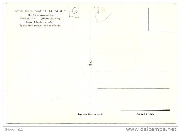 ARGENTIERE   -   * HOTEL RESTAURANT "L´ALPAGE"   4 VUES * - Autres & Non Classés