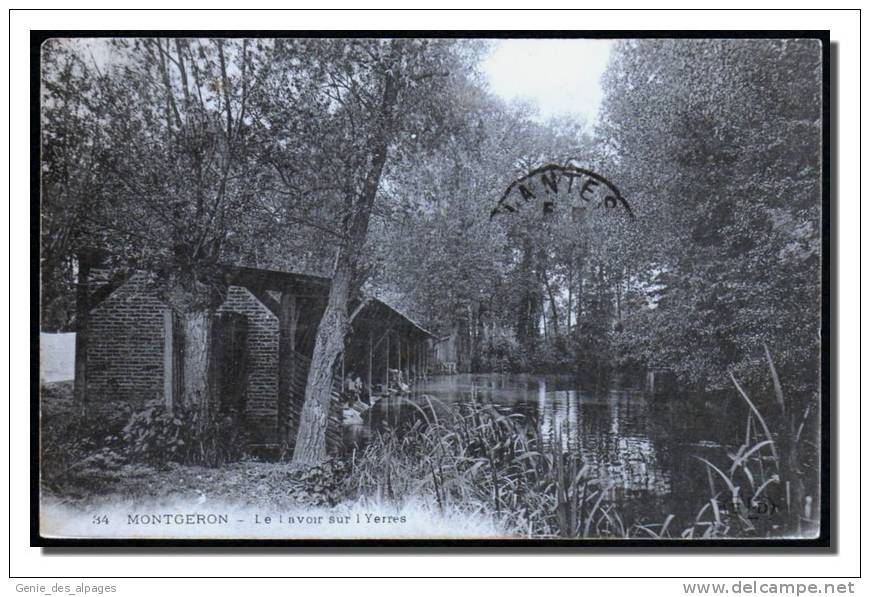 91 MONTGERON, Le Lavoir Sur L'Yerres, Animé, Laveuses, Ed ELD 34, CPA Voyagé En 1908 - Montgeron