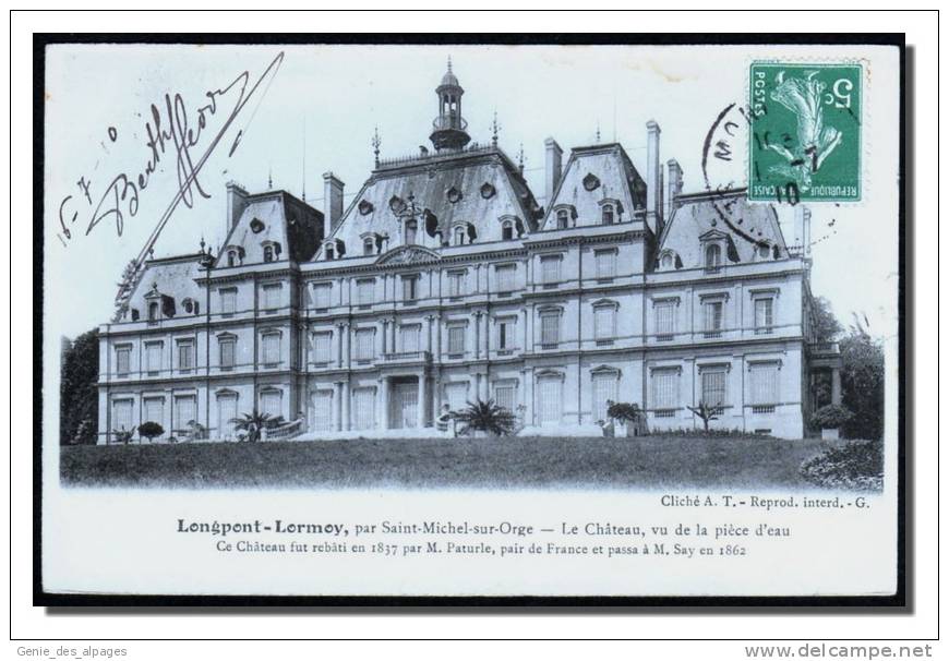 91 LONGPONT-LORMOY Par St Michel Sur Orge, Le Château, Voyagé 1910, Bord Droit Abimé - Saint Michel Sur Orge