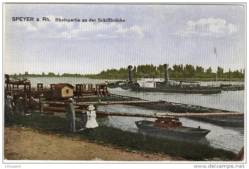 Carte Postale Ancienne Allemagne Spire Speyer - Rheinpartie An Der Schiffbrücke - Bateaux, Roue à Aubes - Speyer