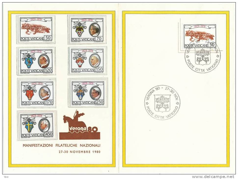 VATICANO 1979  50° DELLO STATO DEL VATICANO 7 VALORI MNH** SU FOGLIO DELLA MANIFESTAZ. FILAT. VERONA 1980.  RARITA´ - Neufs