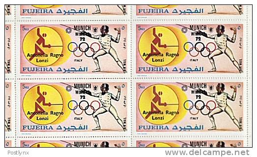 BULK: 2x OLYMPICS Fujeira 1972, Munich Italy Lonzi Fencing 5R,SHEET:15 Stamps [feuilles,Ganze Bogen,hojas,foglios - Fechten