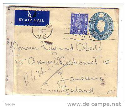 Entier Postal GB-Lausanne + Censure (5688) - Postwaardestukken