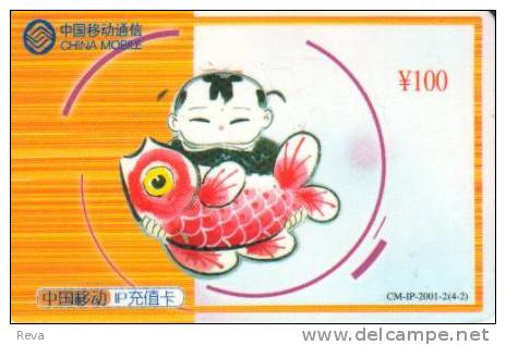 CHINA 100 Y WOMAN  SMALL  FISH  ART   CARTOON  GSM PROVINCE (?)  SPECIAL  PRICE !! READ DESCRIPTION !! - Chine