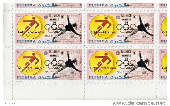 BULK: 2 X OLYMPIC Fujeira 1972, Munich Poland Football 5R, SHEET:15 Stamps  [feuilles,Ganze Bogen,hojas,foglios,vellen] - Fujeira