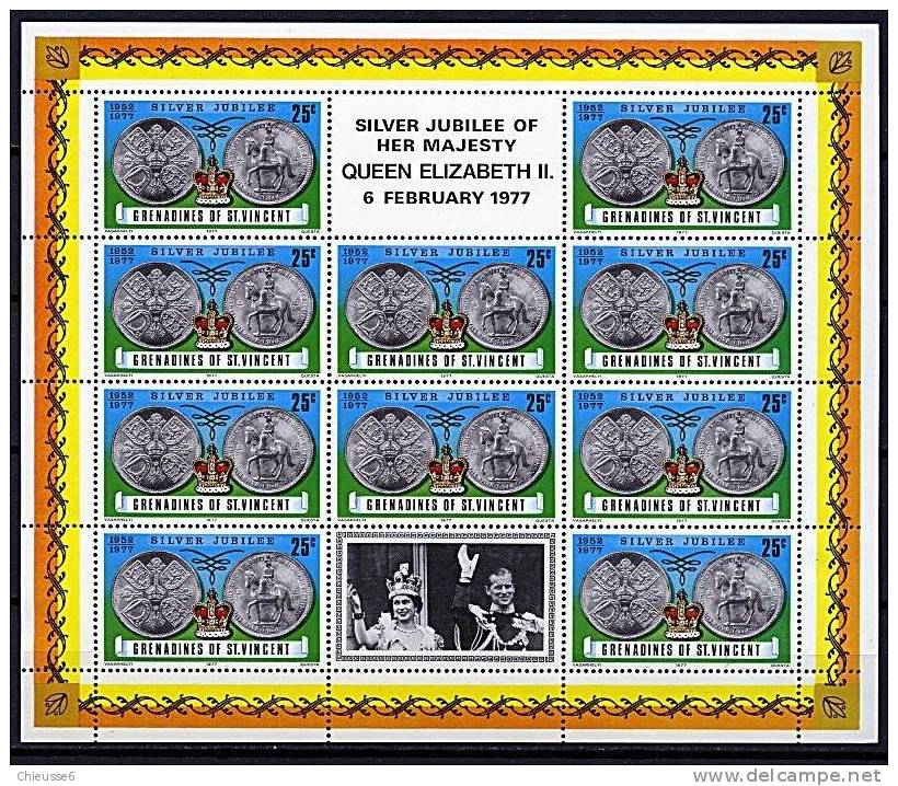 Grenadines De St Vincent ** N° 98 à 100 En Feuillets De 10 Tbres- Médailles Et Monnaies - St.Vincent (1979-...)