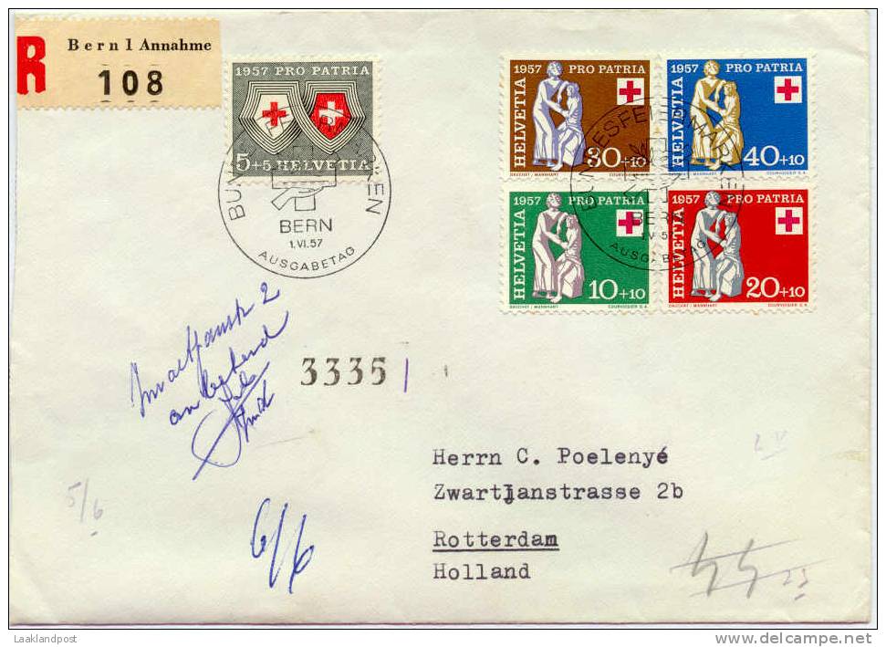 FDC Pro Patria 1957 (mi 641/645) Registered Bern   (E096) - Brieven En Documenten