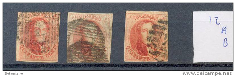 Belgie Ocb Nr : 12 , 12A En 12 B Papier  (zie Scan) - 1858-1862 Medallones (9/12)