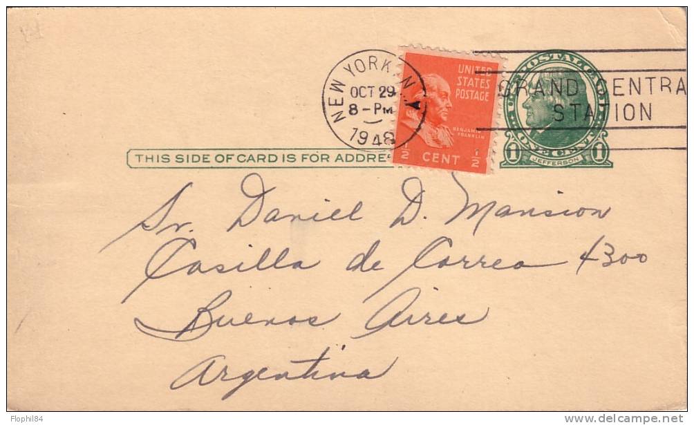 ETATS UNIS -ENTIER POSTAL POUR BUENOS-AYRES ARGENTINE 1948 - 1941-60