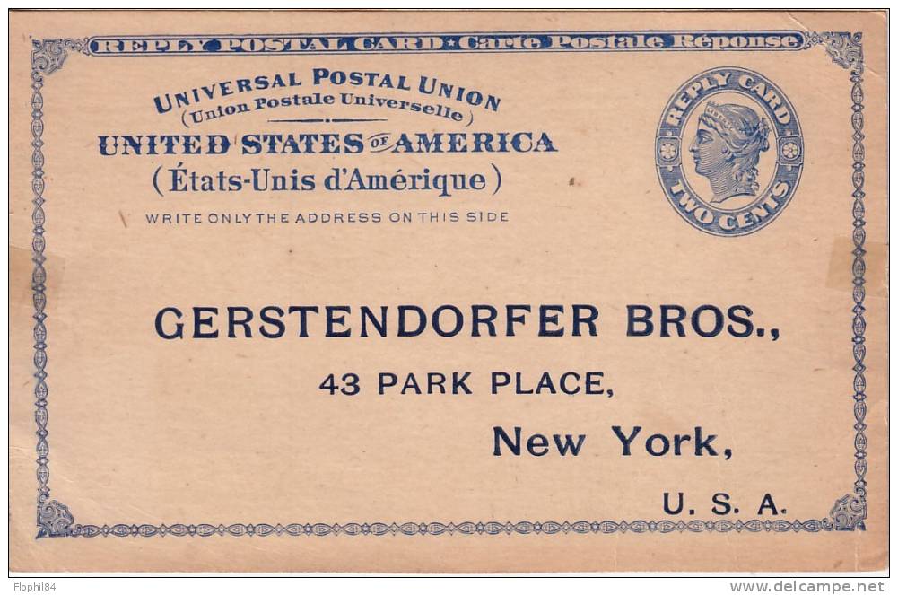 ETATS UNIS-ENTIER POSTAL REPONSE AVEC REPIQUAGE - 1901-20