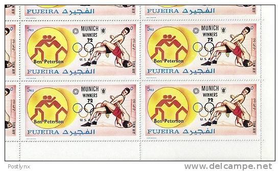 BULK:2 X OLYMPICS Fujeira 1972, Munich USA Peterson Wrestling 5R,SHEET:15 Stamps [feuilles,Ganze Bogen,hojas,foglios - Worstelen