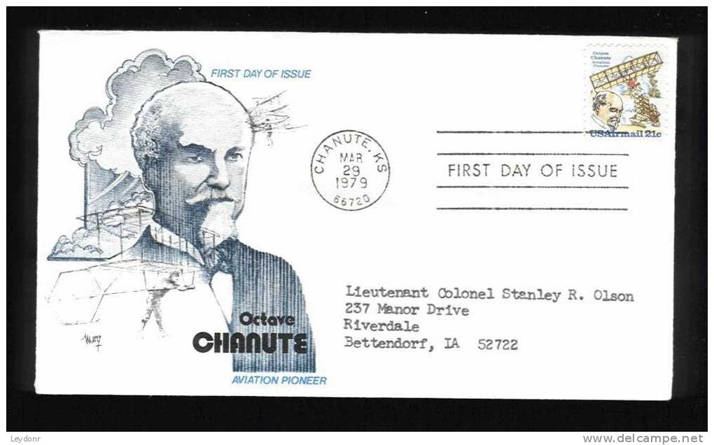 FDC Octave Chanute- Aviation Pioneer US Airmail 1979 - 1971-1980