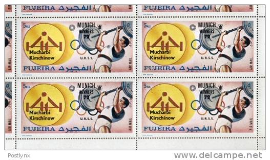 BULK:2 X OLYMPICS Fujeira 1972, Munich Russia-USSR Kirshinow Weightlifting 5R,SHEET:15 Stamps [feuilles,Ganze Bogen - Fujeira