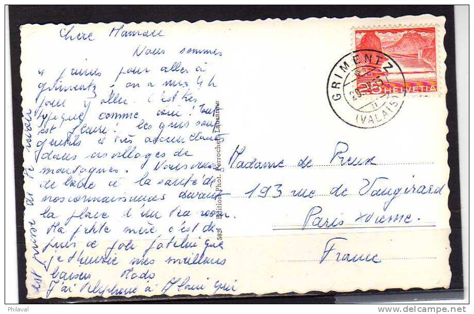 Carte Postale Suisse : Le Valais - GRIIMENTZ, Belle Oblitération - Altri & Non Classificati