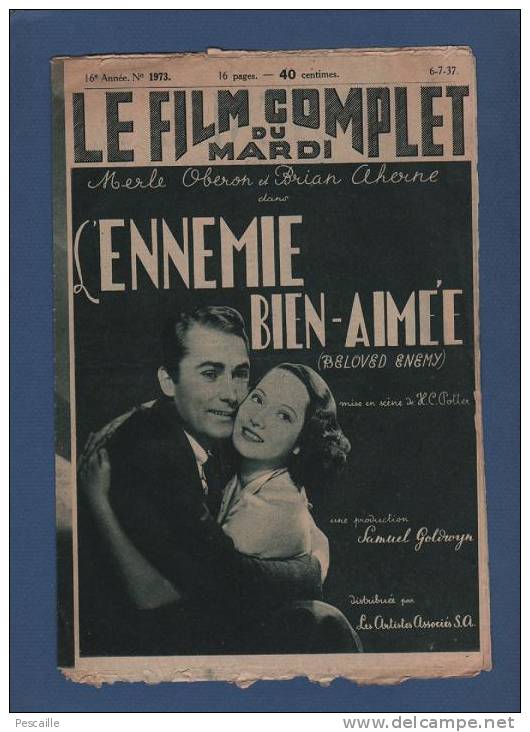 LE FILM COMPLET DU MARDI 1937 - L'ENNEMIE BIEN-AIMEE - MERLE OBERON - BRIAN AHERNE - DAVID NIVEN / BRUCE CABOT - Magazines