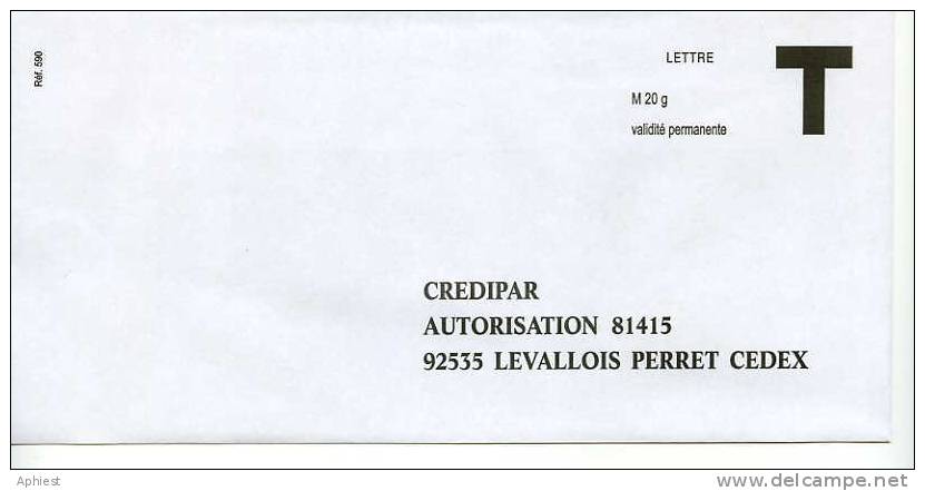 Lettre T - Crédipar - Levallois Perret - Cards/T Return Covers