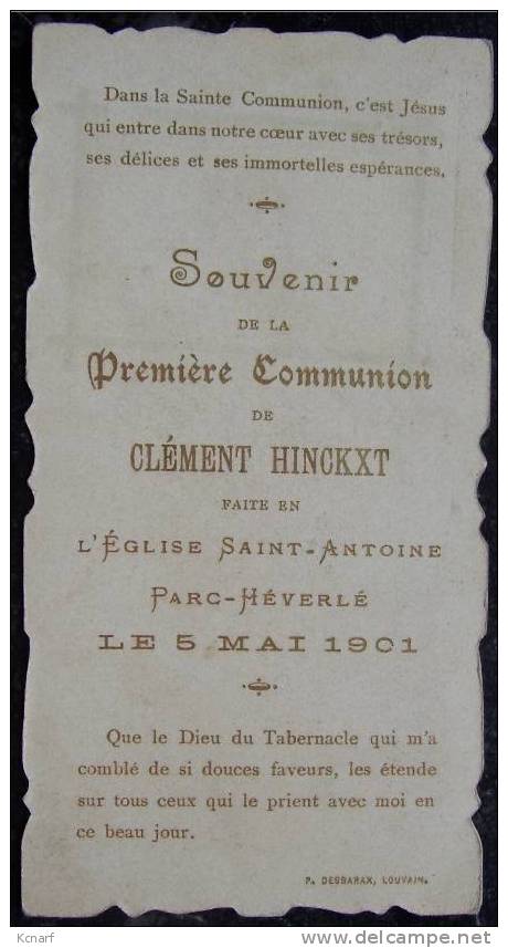 Faire-parts De Communion Du PARC-HEVERLE En 1901 De Clément Hinckxt , Imprimé à LOUVAIN ( LEUVEN ) . - Sonstige & Ohne Zuordnung