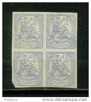 ESPAGNE N° 143 * Bloc De 4 Non Dentelés Pli Vert. Sur Les 2 Ex. De Droite Signé Roig - Unused Stamps
