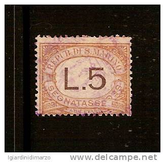 SAN MARINO - SEGNATASSE - 1925: Valore Usato Da L. 5 Arancio - In Buone Condizioni - DC1547. - Timbres-taxe