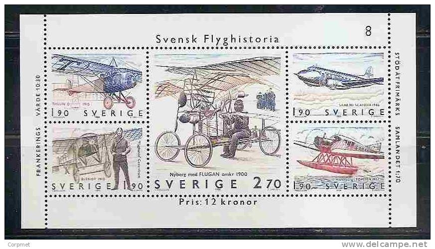 SWEDEN - AVIATION HISTORY - Souvenir Sheet - Yvert # Bl. 12 - MNH - Blocks & Kleinbögen