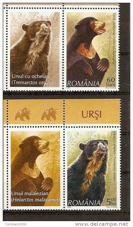 Romania 2008 MNH / Bears / 5 Val + Labels - Ungebraucht