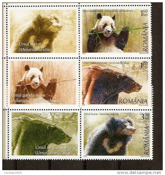 Romania 2008 MNH / Bears / 5 Val + Labels - Ongebruikt
