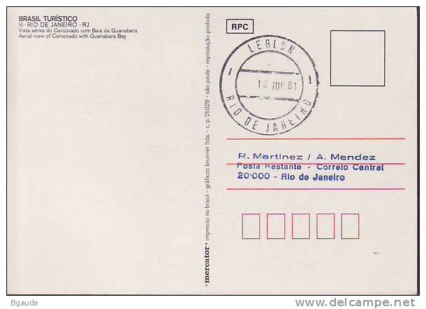 BRESIL CARTE MAXIMUM NUM.YVERT  DISTRIBUTEUR 2  CACHET RIO JANEIRO - Cartes-maximum