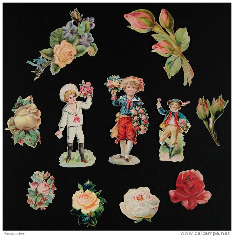 11 DECOUPIS ANCIENS FLEURS ET ENFANTS - DIE-CUT - Flowers