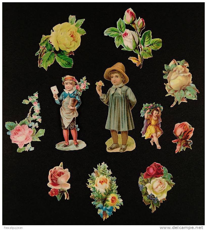 11 DECOUPIS ANCIENS FLEURS ET ENFANTS - DIE-CUT - Flowers