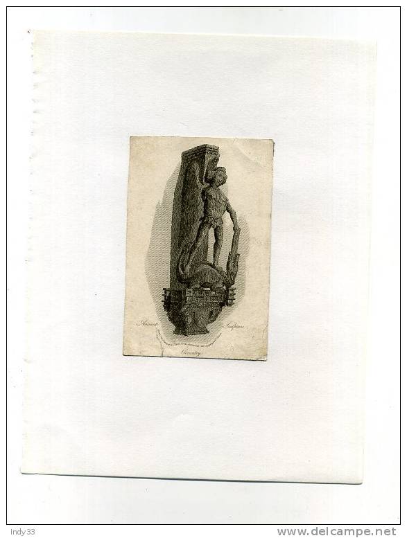 - ANCIENT SCULPTURE .COVENTRY . EAU FORTE DE LA 1ere 1/2 DU XIXe S. DECOUPEE ET COLLEE SUR PAPIER - Estampes & Gravures