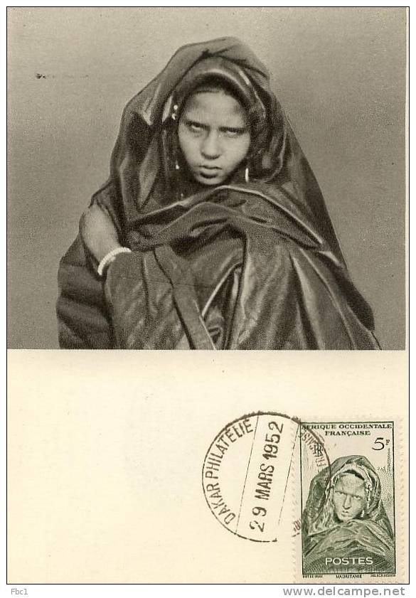 Carte Maximum - Mauritanie - Femme De La Tribu Guerrière Des Ouled Ahmed Ben Daman (1952) - Mauritania