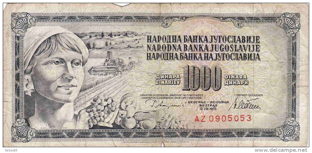 YOUGOSLAVIE 1000 DINARA N° AZ 0905053 - Yugoslavia